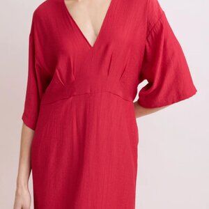 Hartford Red V-Neck Midi Dress – Size 2 (US 6) – NWT – Crinkled Viscose